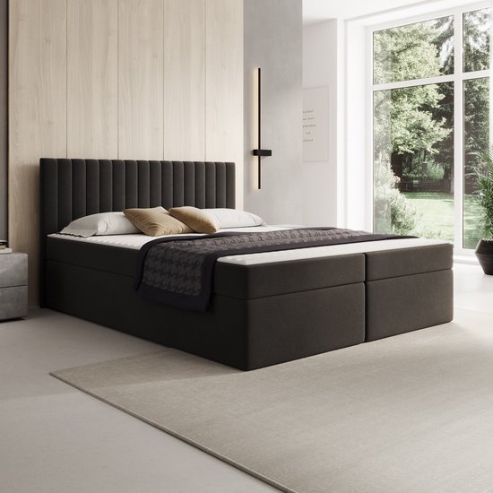 Meubella - Taiko - Boxspring met opbergruimte - Stof zwart - 160x200 cm