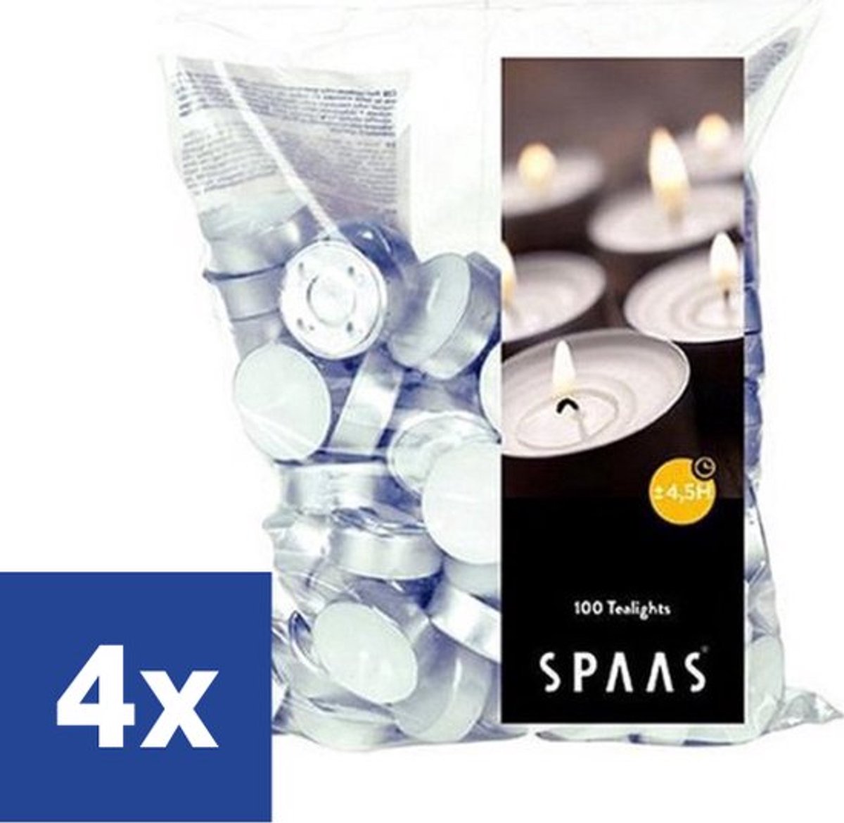 Bol.com Spaas Theelicht Waxinelicht Wit - 4.5 branduren - 4 x 100 stuks aanbieding