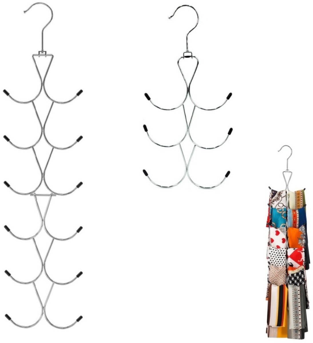 longziming -Sjaal Organizer - Sjaalhouder - Accessoire Rek - Ruimtebesparende Oplossing - Roestvrij Staal - Siliconen Coating - Veelzijdig Gebruik - 2 Stuks