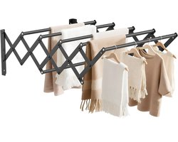 DnA® Wanddroogrek - Wanddroogrek Inklapbaar - Droogrek Muur - Wanddroogmolen - Zwart - 42cm x 18cm x 12cm
