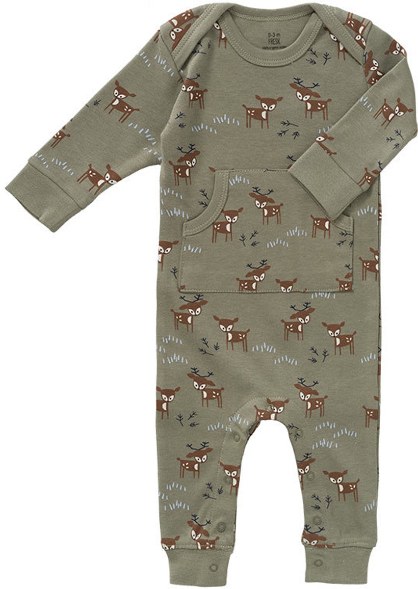 Fresk Pyjama voor Baby's 6-12 m - Boxpakje Jongens - Babypakje - Biologisch Katoen Groen - Deer Olive