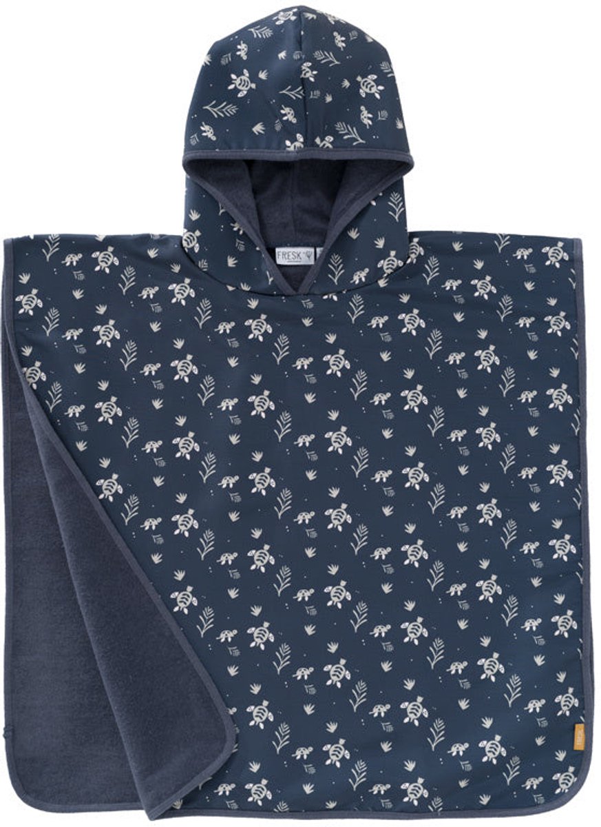 Fresk UV badponcho one size - Badcape met Capuchon – Sneldrogend Strandlaken - Jongens - Blauw - Turtle