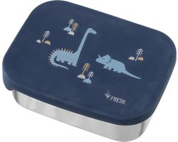 Fresk Lunchbox voor kinderen – Brooddoos – Broodtrommel Meisje – RVS – 2 vakken - Blauw - Dino