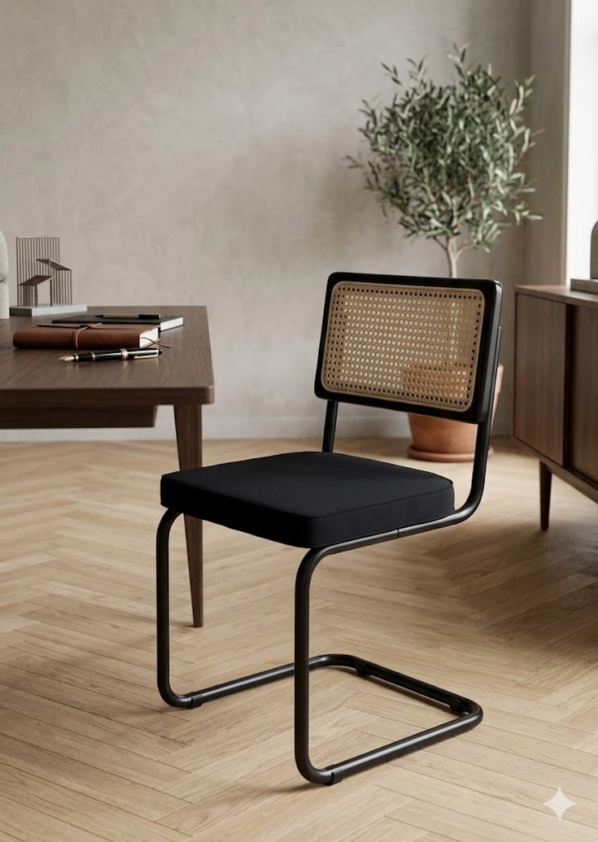Scandinavische Design Eetkamerstoelen Set van 4 – Moderne Cantilever Stoelen met Chromen Poten en Comfortabele Bekleding 50x45x80 cm – Zwart