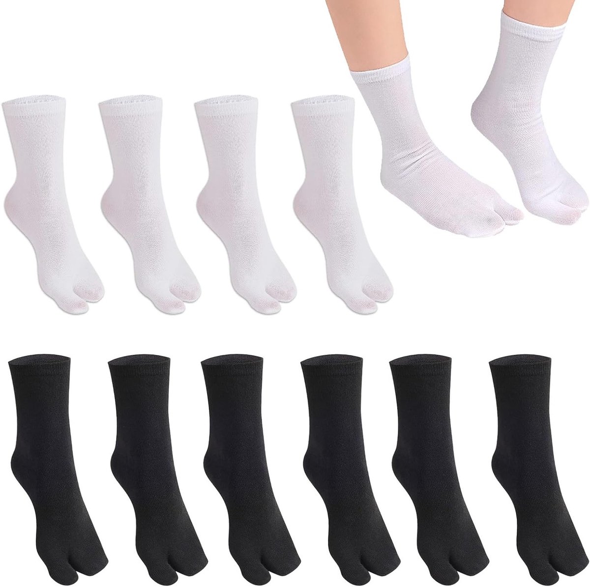 Comfortabele en Elastische Tabi Sokjes voor Flip Flops - 6 Paar Zwart en Wit Unisex, Perfect voor Zomer en Vrije Tijd