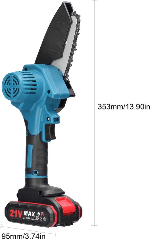Kettingzaag 21V Draadloos - 10 cm (4 inch) - 5 m/s - Elektrische Snoeizaag - 2 Accu’s & Lader - Takken snoeien & hout zagen van Merkloos	 — afbeelding 4