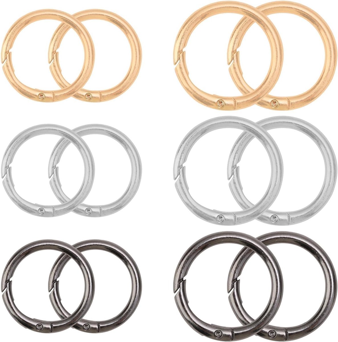 Set van 12 Ronde Karabijnhaken met O-Ring, 28/33mm, in 3 Kleuren - Sleutelhanger, Sieraden Klem, DIY Tas Ringen en Creatieve Accessoires voor Handwerken