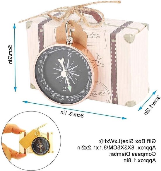 20 Stuks Mini Koffer Favor Dozen van Vintage Kraft Papier voor Trouwen, Babyshowers en Feestjes met Kompas en Jute Touw — afbeelding 5
