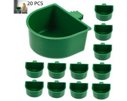 20 stuks - Voer- en waterbakjes voor in de kooi - voerhouders en waterbakjes voor vogels - Wasbare voerbakjes - voor papegaaien, valkparkieten en meer - 8×4×8cm - groen