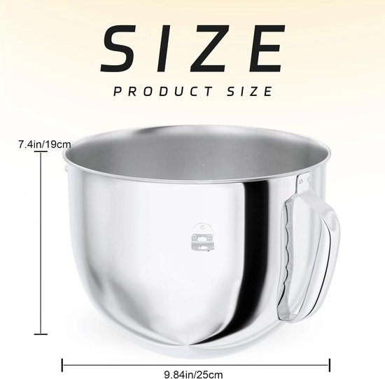 Mixkom 7QT - Keukenmachine Kom - Beslag Maken - Met Handvat - 7 Quarts - Zilver van Merkloos — afbeelding 4