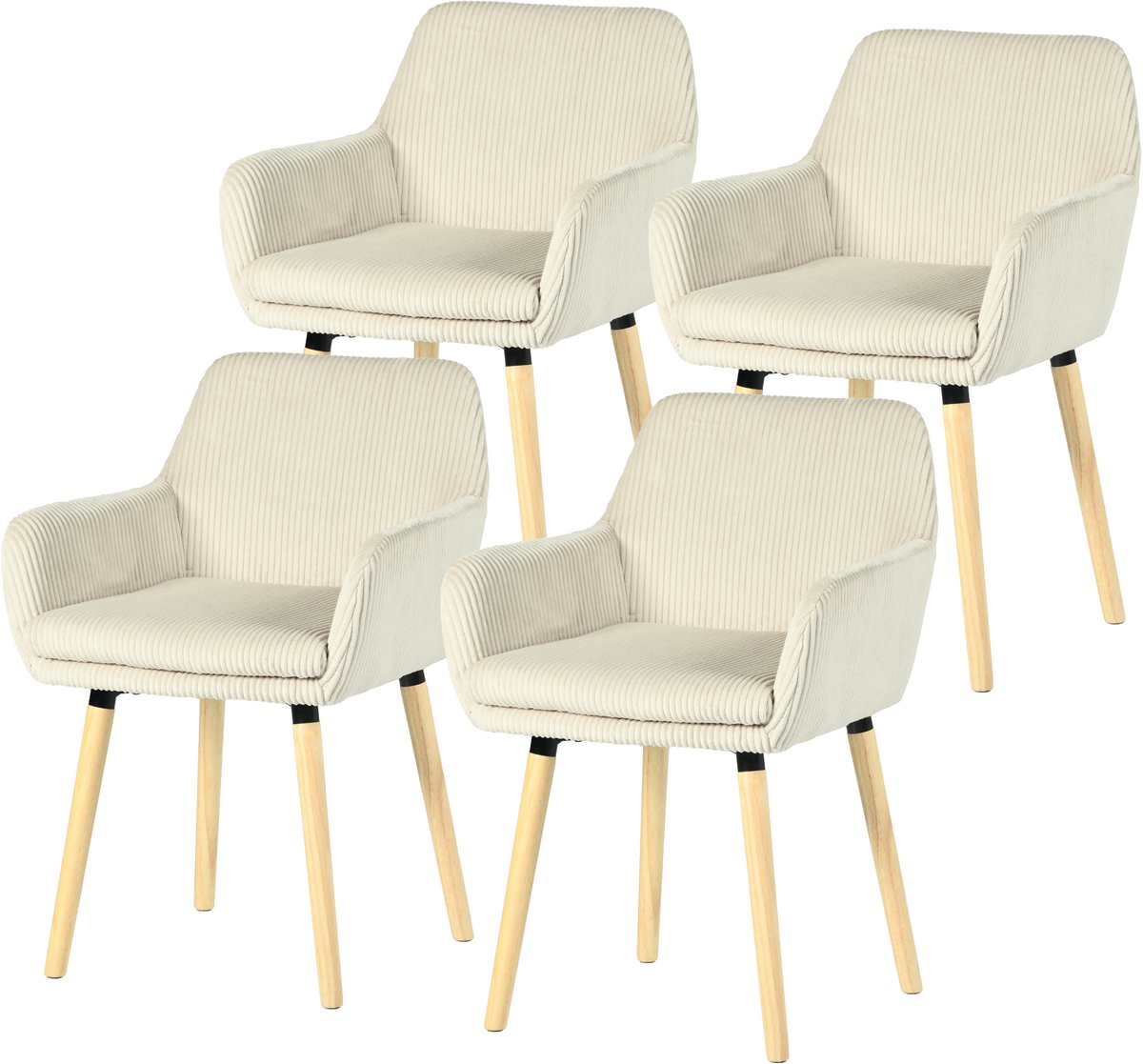 Meubles Cosy ELIA Eetkamerstoel - Set Van 4 - Beige - Fluweel Ribstof -- Houten Poten - Scandinavisch Design