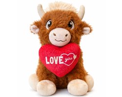 Topknuffels® Schotse Hooglander (Bruin) met Hart Pluche Knuffel 30 cm - Knuffeldier Knuffelvriend Dieren knuffel - Koe Cow Scottish Highlander - Speelgoed voor Kinderen