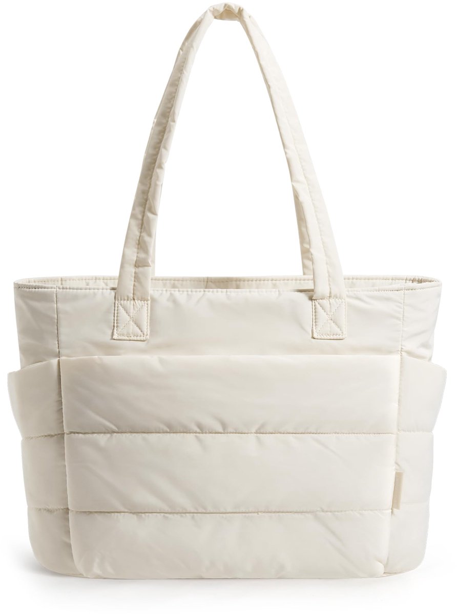 Geweo Shopper Dames met Rits - Tote bag - Schoudertas - Geschikt voor 15.6 inch Laptop & A4 Documenten - XL Formaat met 45*31.5*12cm(20L Inhoud )- Ideaal voor Werk, School en Reizen - Met Ritssluiting & Interne Vakken - CrèmeWit