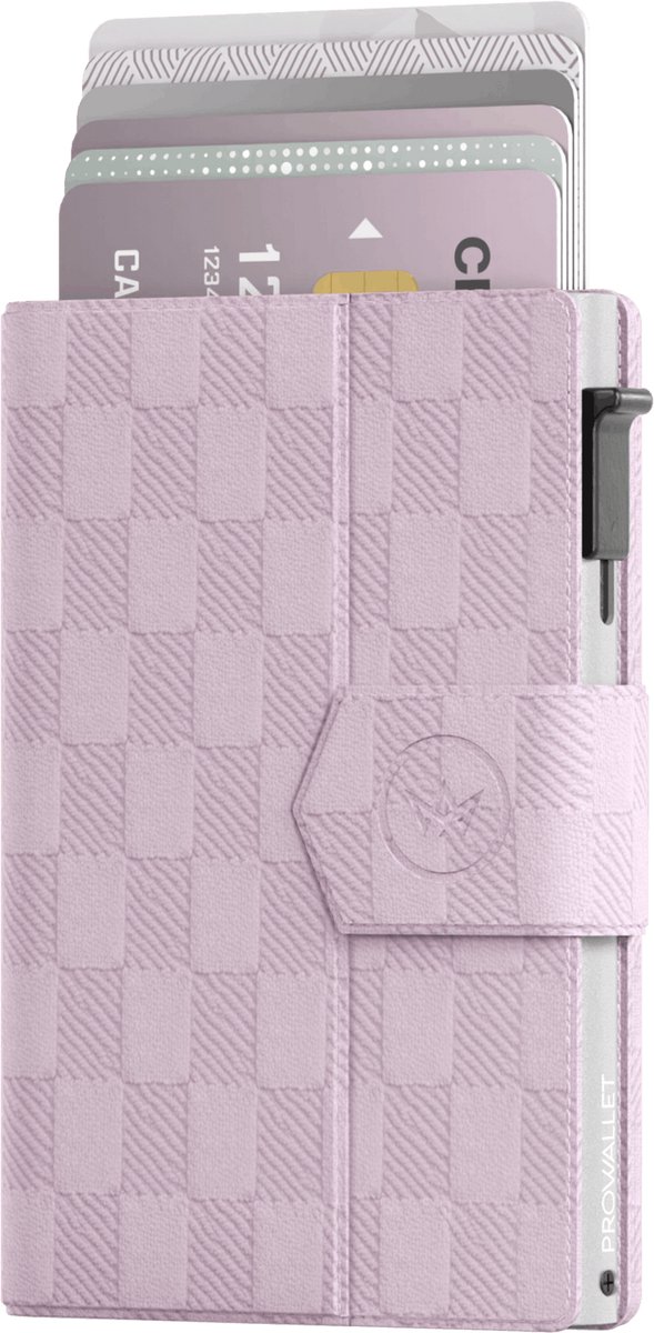 Prowallet Plus - Panel Lila - Pasjeshouder voor 8 pasjes, briefgeld en muntgeld - Uitschuifbaar - RFID Creditcardhouder - Kaarthouder Portemonnee, Premium Pashouder voor Mannen - Aluminium, Kunstleer - Incl. Luxe Cadeaubox