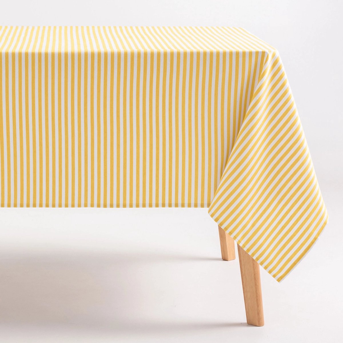 GAMUSI - Vlekbestendig Tafelkleed Katoen Polyester Streeppatroon Arenza - 160 x 160 cm - Geel - Tafellaken met Vlekwerende Coating - Landelijke Stijl