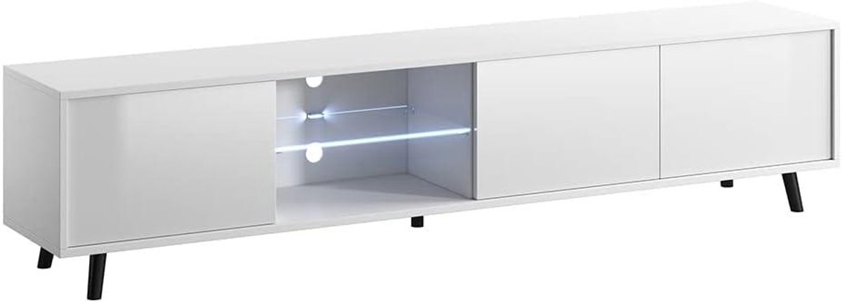 Tv-meubel met LED - Lowboard Media kast - Tv Kijken - Met Sfeerverlichting - 175 cm breed - Wit Mat Hoogglans