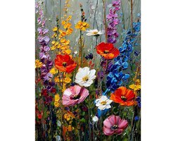 Schilderen op Nummer - Digitale Schilderset - Ontspannen Creativiteit - Voorbedrukt Canvas - 40 x 50 cm - Wilde Bloemen