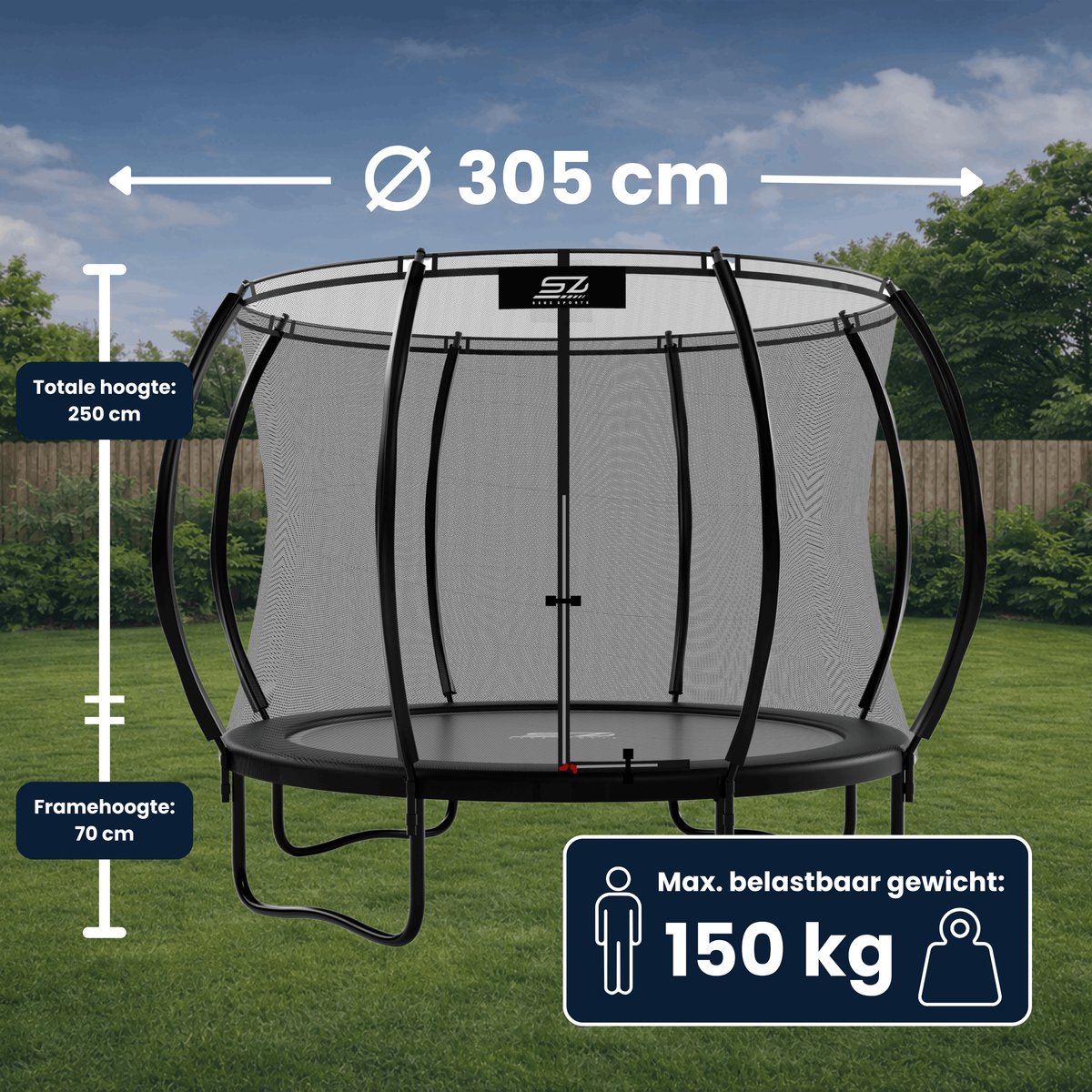 Senz Sports - J5000 Premium - Trampoline - 305 cm - Rond - Met Elastieken — afbeelding 7