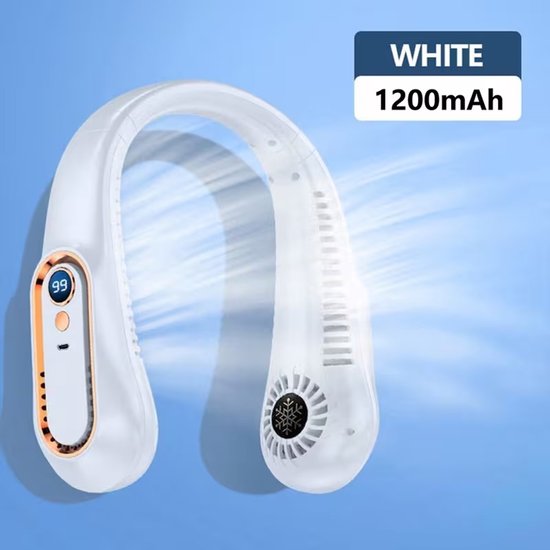 Draagbare Nekventilator Wit – Bladloze Mini Ventilator met 5 Snelheden, Oplaadbaar, Handsfree Koeling