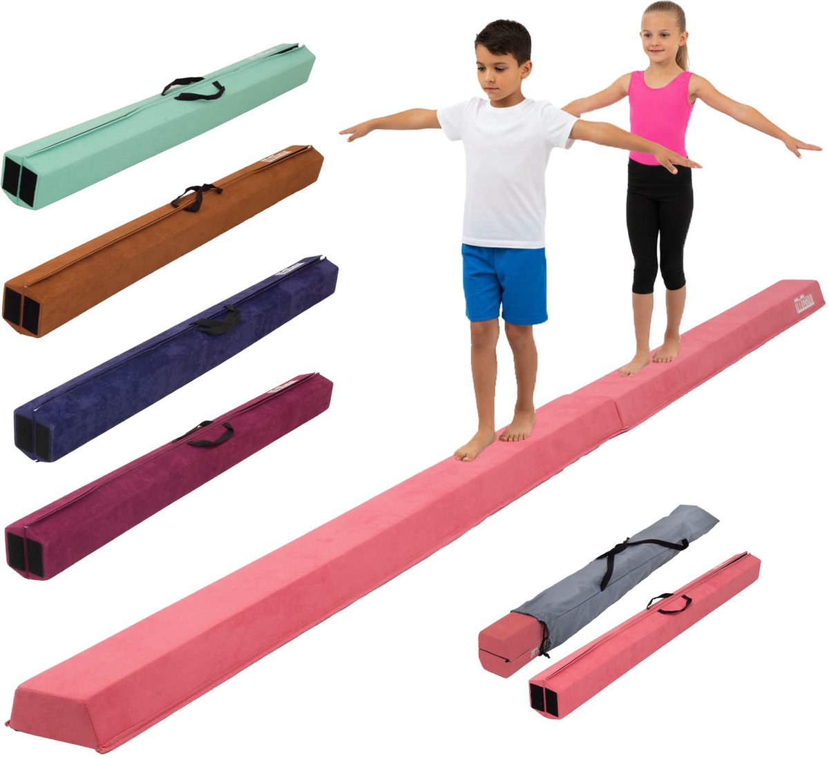 Schwebebalken 300 cm pink klappbar auf 150 cm tragbarer Turnbalken inkl.Tragetasche