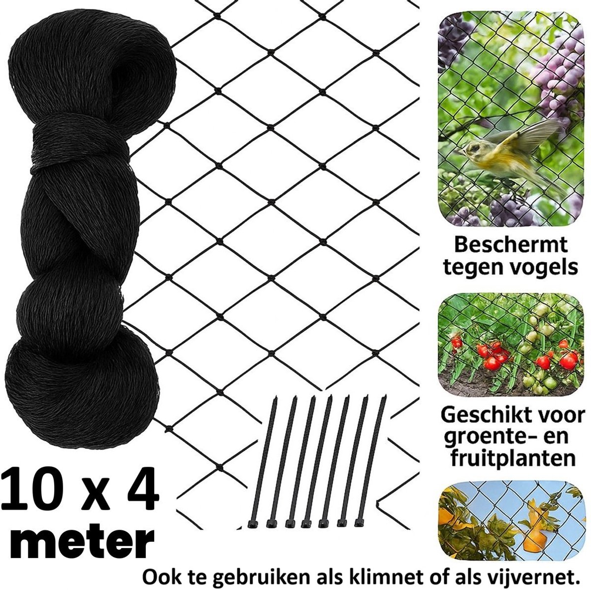 Vogelnet beschermnet – 10 × 4 m – UV-bestendig – 5×5 cm mazen