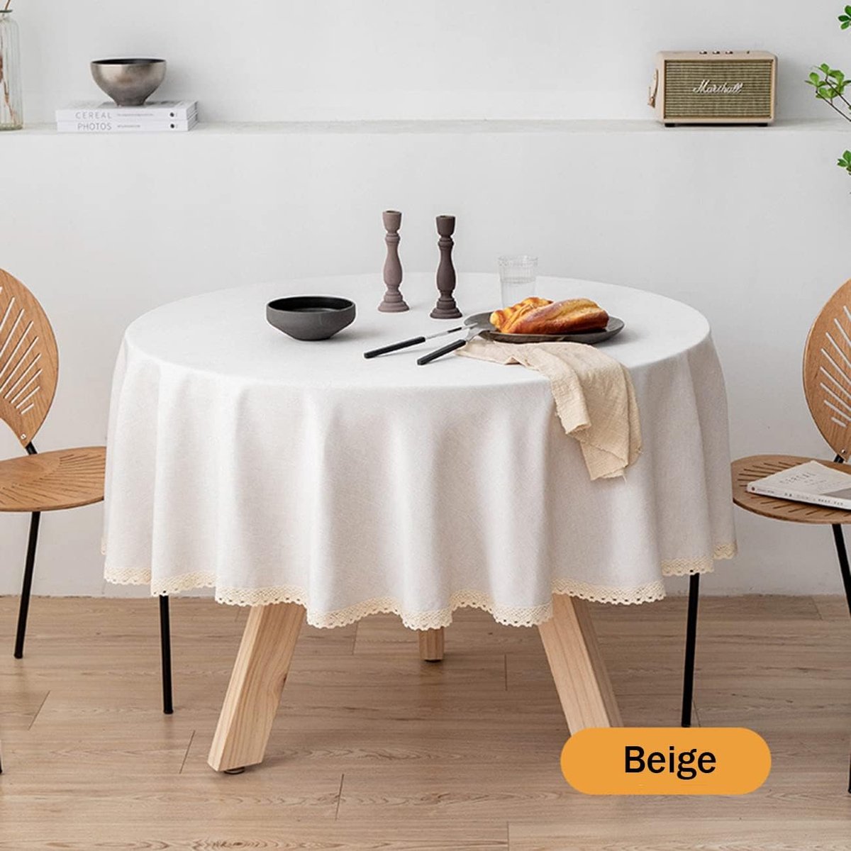 Rond tafelkleed - Linnen mix - Tafel beschermen - Water en vuilafstotend - 180 cm - Beige
