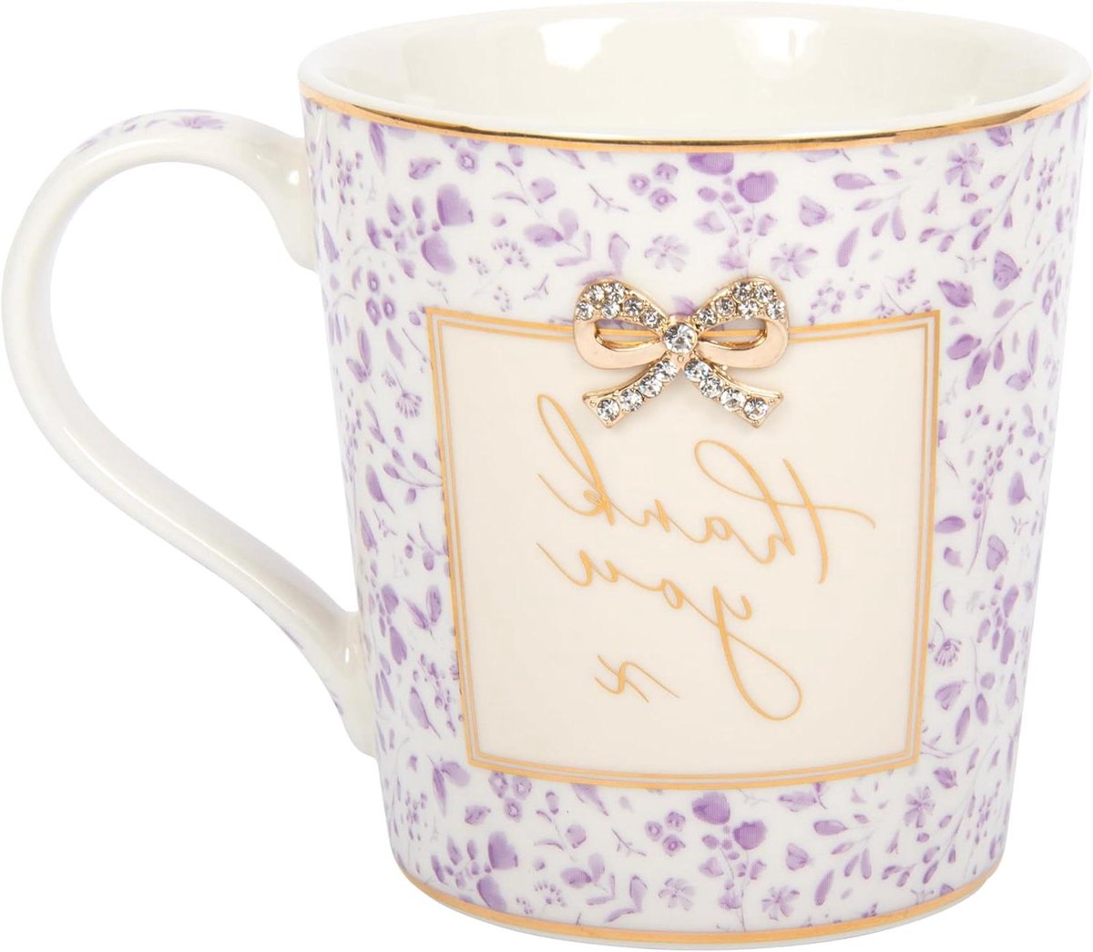 Bedank Mok - Thee Beker - Dagelijks Gebruik - Bloemen Design - 300 ml - Paars