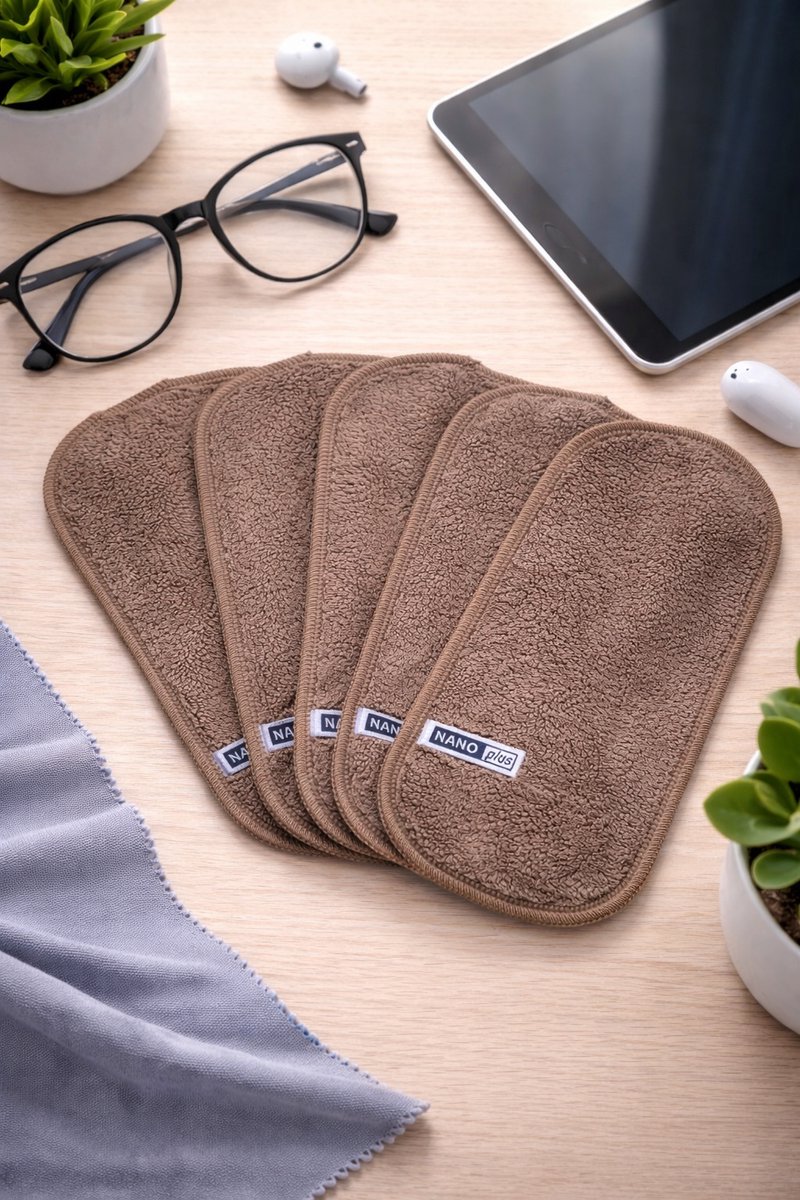 5x Nanoplus Brillen schoonmaakdoek/Nanodoek/Brilpoetsdoekjes/Taupe