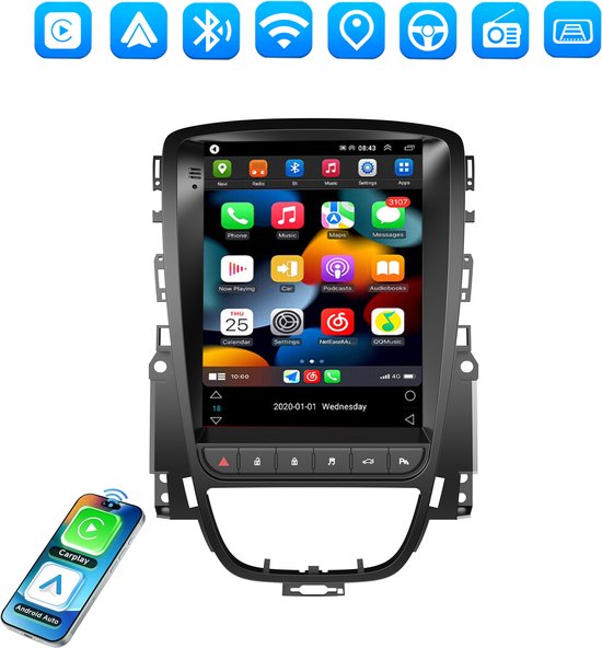 ESSGOO Autoradio Carplay - Voor Vauxhall Opel Astra J 2009-2014 - 9.7" Touchscreen - 4+64 GB - Apple en Android auto - GPS Navigatiesysteem