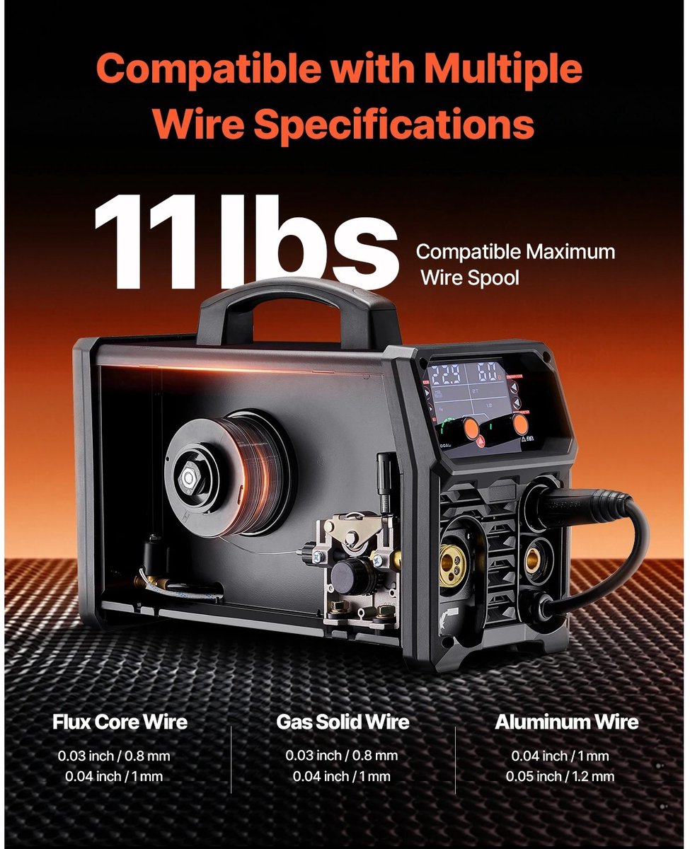 5-in-1 MIG-lasapparaat 200 Amp - Pluse Mig-lasmachine - Gas MIG - Flux Core MIG - Stick - Lift TIG - AU TIG met LCD-scherm – foto 4