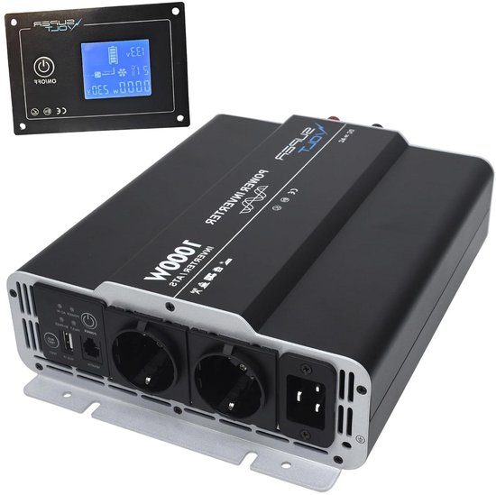 Zuivere Sinus Omvormer - Spanningsomvormer 12V 230V - Mobiele Stroomvoorziening - Netprioriteit & FI Bescherming - 1000 W - Zwart