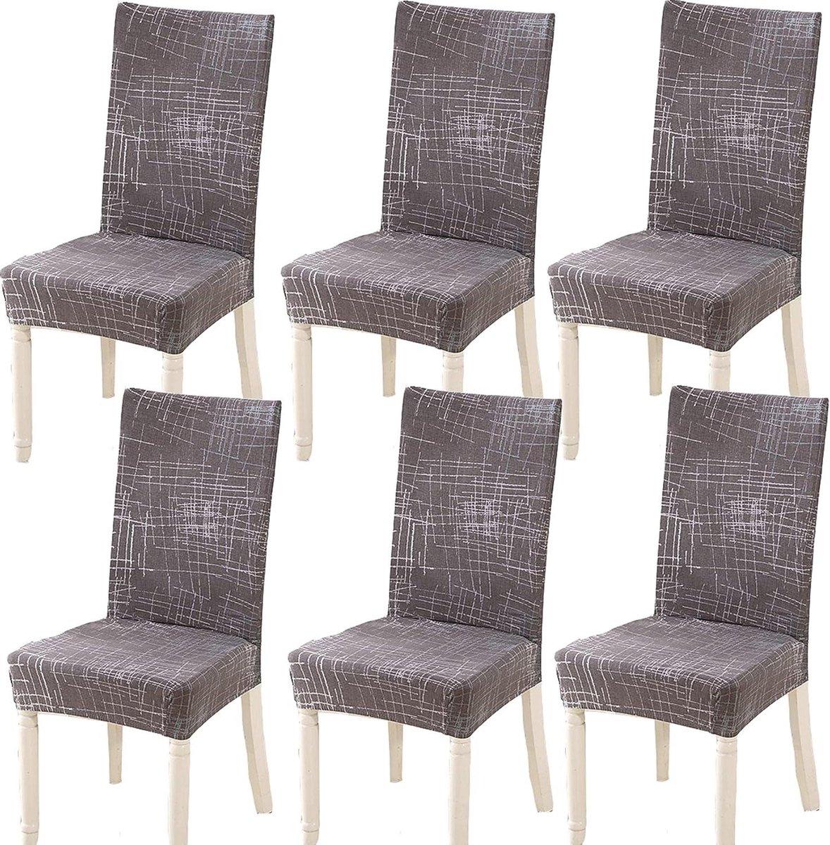 Stoelhoezen Set - Eetkamerstoelhoezen Meubelbeschermers - Stoelen Vernieuwen - Kreukvast en Strijkijzer Vrij - 6 Stuks - Gestreept