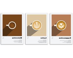 Set Posters - Wanddecoratie Keuken - Koffiehoek Decoreren - 250 g/m² Mat Papier - A3 42x30 cm - Cappuccino Latte Ristretto