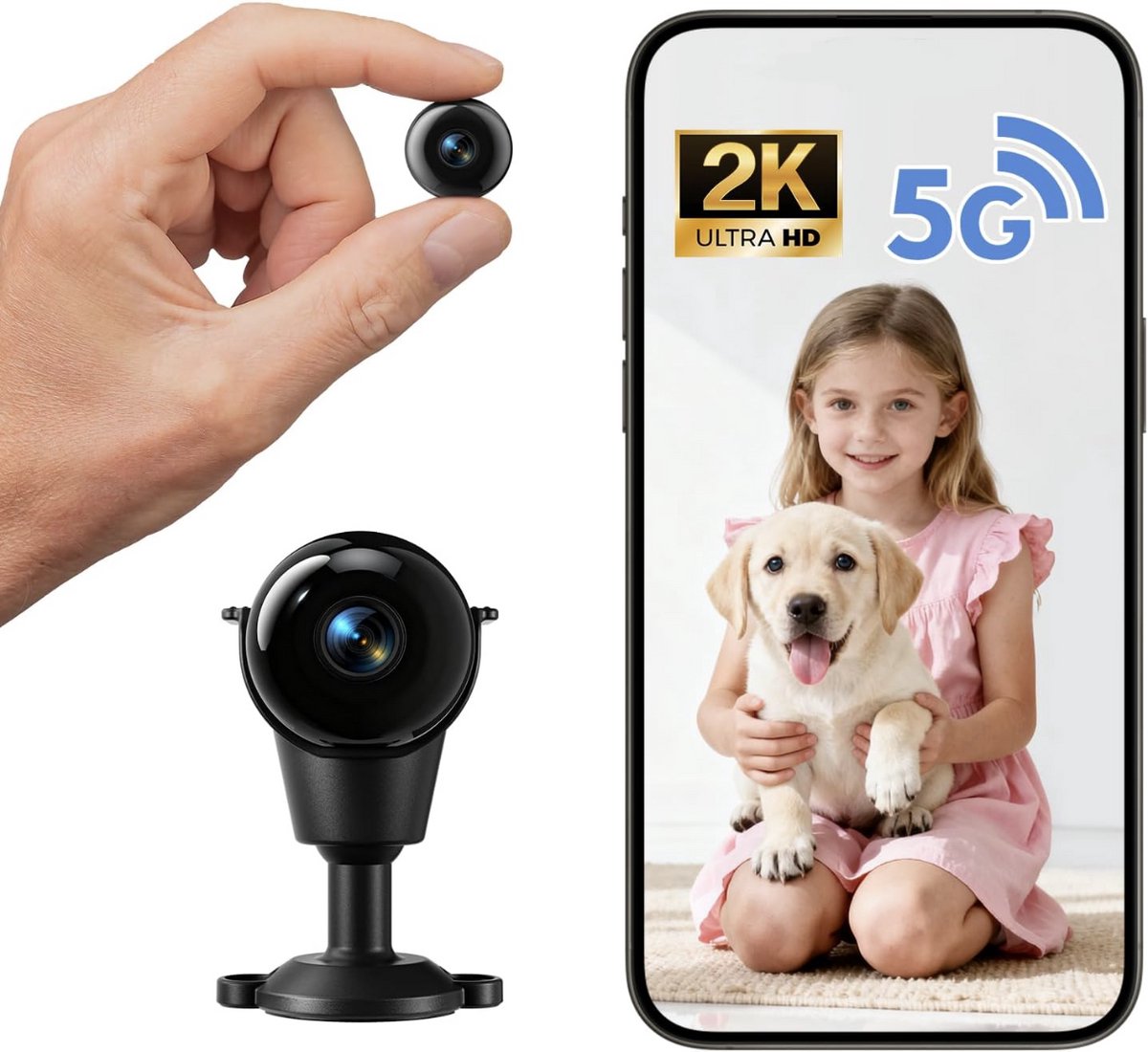 Mini-camera, 5G wifi-bewakingscamera met gratis cloud-opslag, 2K HD-camera, bewaking binnen, mini-camera, live overdracht, mobiele telefoon, bewegingsdetectie en nachtzicht