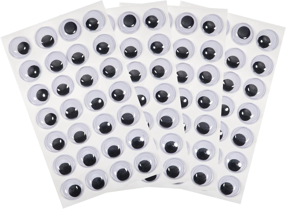 4 Cheung Oogstickers voor Creatief Gebruik - 18 mm Ronde Plastic Zelfklevende Neppige Wigoogjes voor Scrapbooking en Poppenaccessoires in Wit en Zwart
