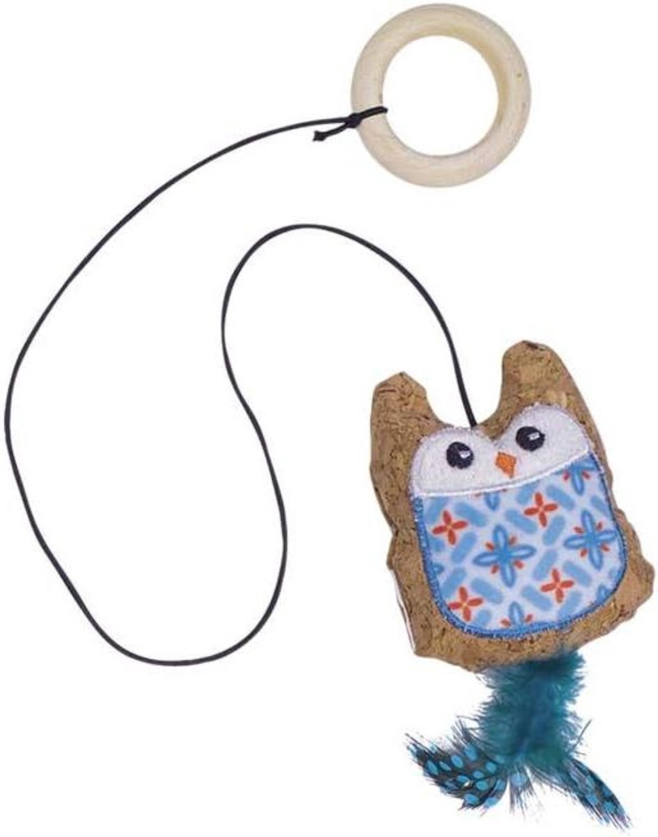 Kurken uil - Katten speelgoed - Spelen met kat - Met kattenkruid - 75 cm - Blauw