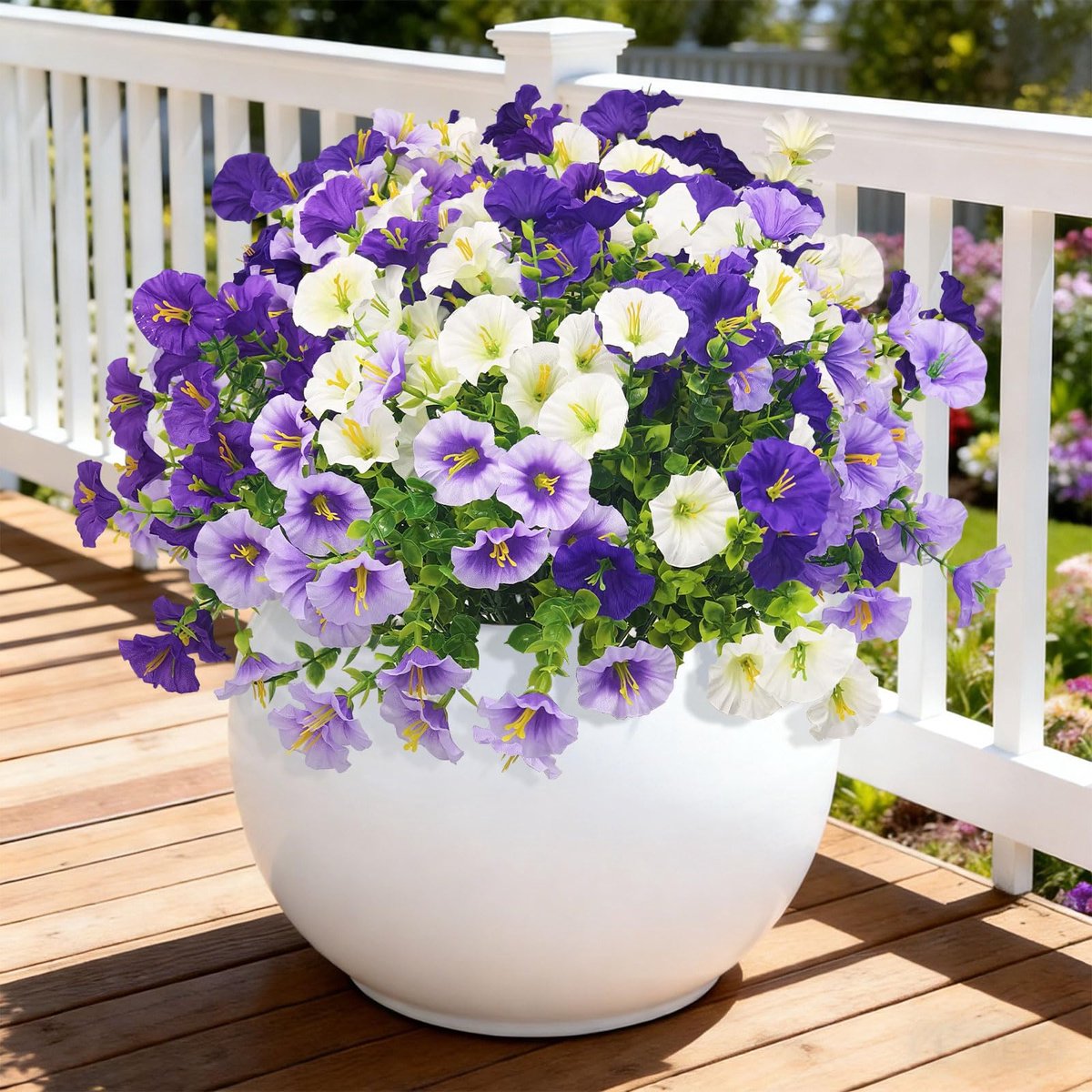 Kunstbloemen - Weerbestendige Kunstpetunia'S Voor Op Het Balkon - Zijden Bloemenboeket - Uv-Bestendig - Nepbloemen Voor Binnen En Buiten - 8 Boeketten - 3 Paarse Tinten, 3 Lichtpaarse Tinten, 2 Witte Tinten