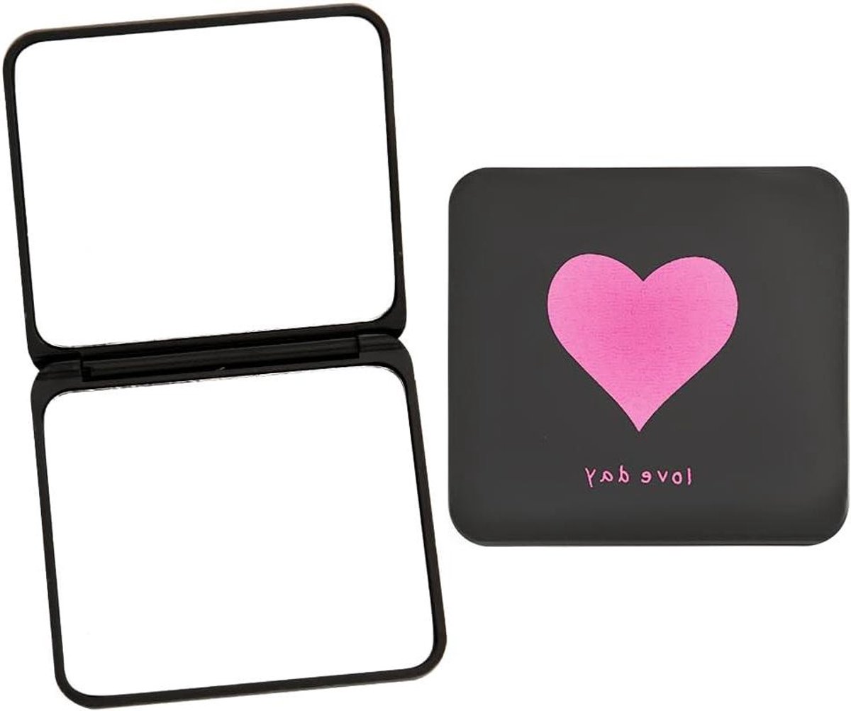 Kleine Make-up Spiegels - Zakspiegel Vouwbaar - Make-up Bijwerken - Dubbelzijdig Compact - 7 cm x 6.5 cm - Zwart