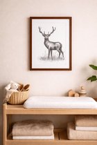 Zwart Wit Poster A3 Hert – Dierenposter Babykamer – 29,7x42 cm – Kraamcadeau – 300g Mat Papier – Lieve Posters