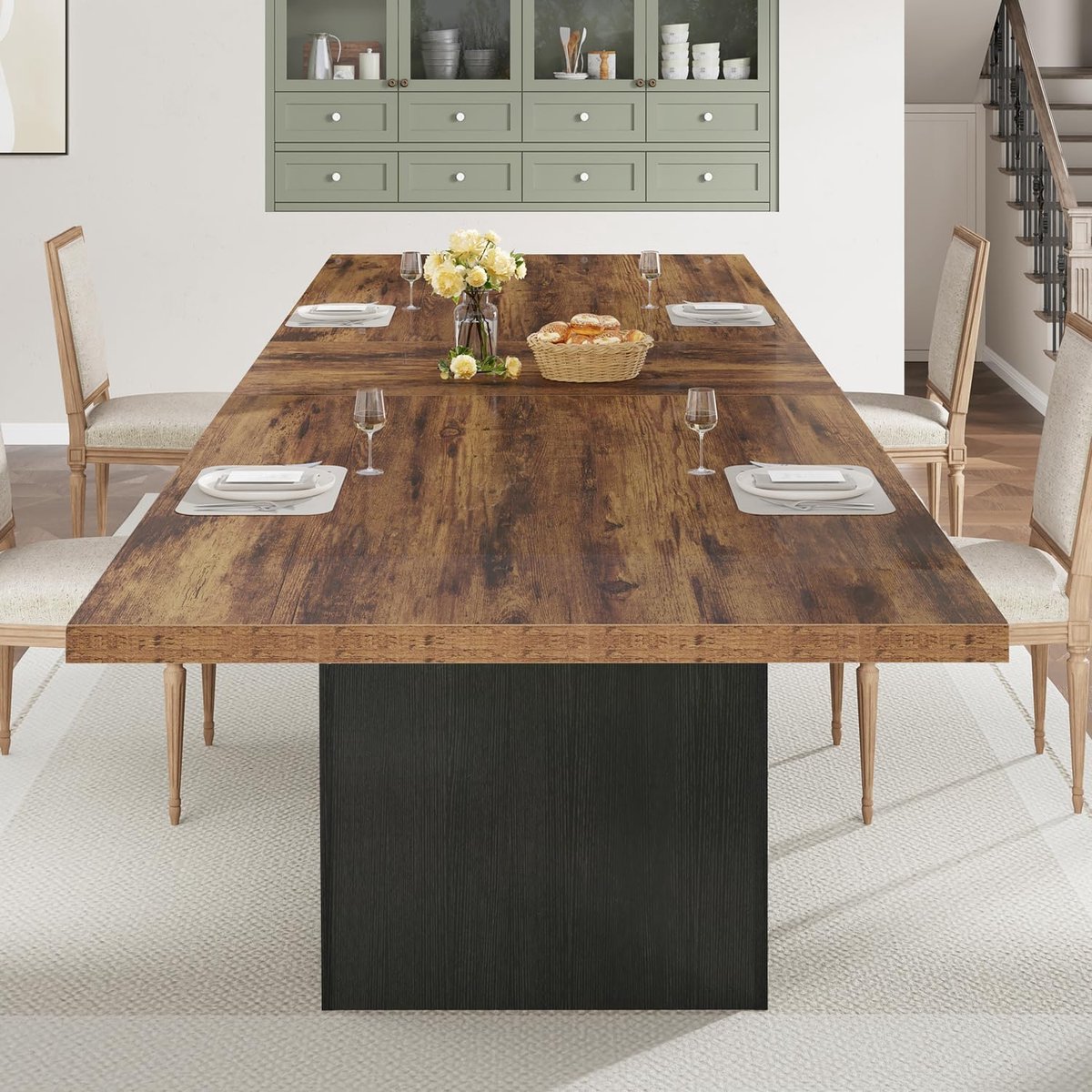 Industriële Rechthoekige Eettafel 180 x 80 x 76 cm voor 6-8 Personen – Grote Houten Tafel met Zwart Stalen Onderstel – Rustiek Bruin Design voor Woonkamer, Eetkamer en Kantoor