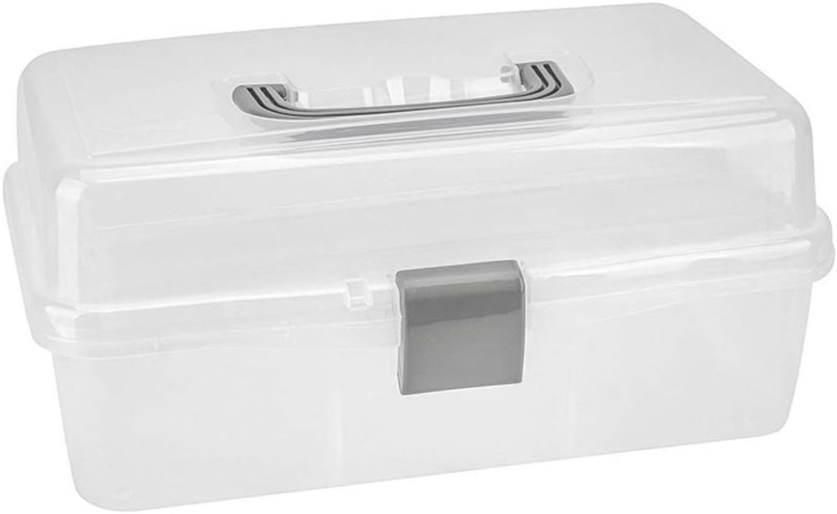 JeiibrZui Opbergdoos - 31x15x16 Cm - 1 Stuks Met Draaggreep En Kliksluiting - Transparant Kunststof Naaidoos Voor Hobby Kantoor En Huishouden
