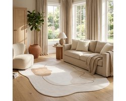 Tapiso Wisp Vloerkleed Organische Vorm – Beige Laagpolig Japandi Design – Tapijt Woonkamer Slaapkamer Hal Gang – Antislip 140x200