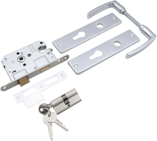 Slotman Solutions Complete Deurbeslagset Zilver | Aluminium Deurklinkset met Insteekslot en Profielcilinder 30/30 incl. 3 Sleutels | PZ55 | Voor Binnendeuren | 180 x 41 mm