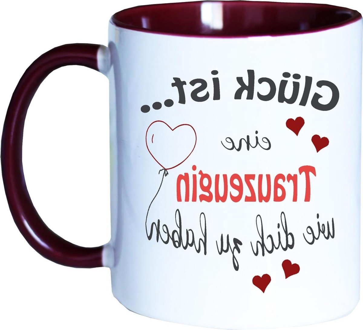 Koffiemok - Beker - Cadeau geven - Vaatwasmachinebestendig - 300 ml - Wit-bordeaux