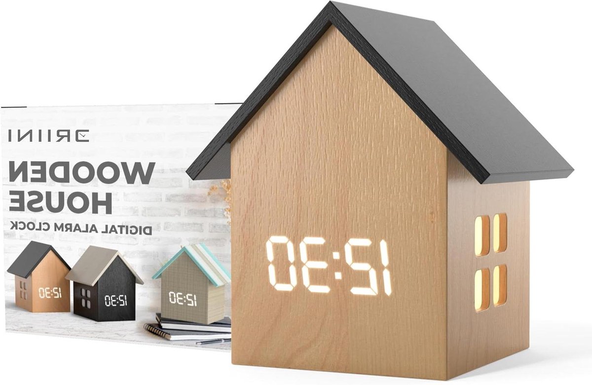 Digitale Wekker - Huisvormig - Wakker Worden - Temperatuurweergave - Groot formaat - Licht Hout