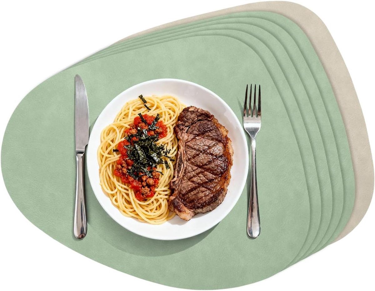Placemats Set - Tafelonderleggers - Tafeldecoratie - Hittebestendig - 6 stuks - Groen Wit