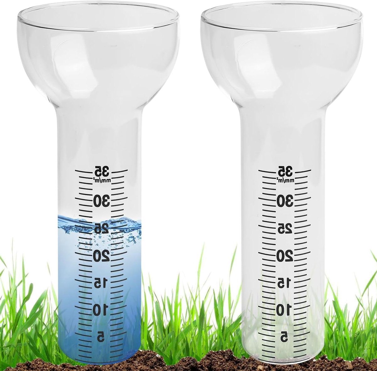 Regenmeters Set - Neerslagmeter Glas - Tuin Onderhoud - Vorstbestendig Design - 2 Stuks - Transparant