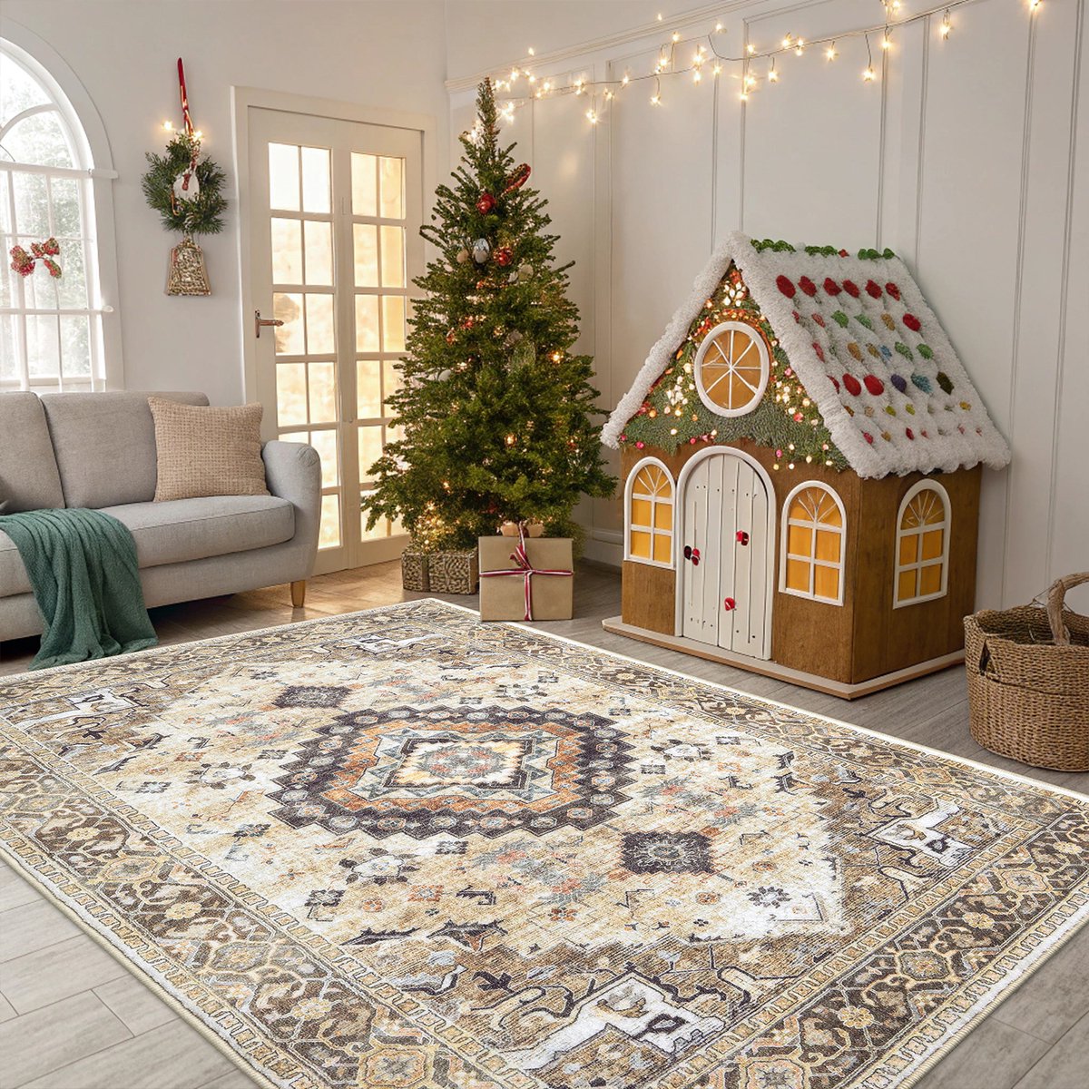 Olanly Woonkamerkleed - Zacht Fluwelen Vloerkleed Voor Naast Het Bed - Wasbaar Klein Vloerkleed - 153x214 cm - Rechthoekig - Beige