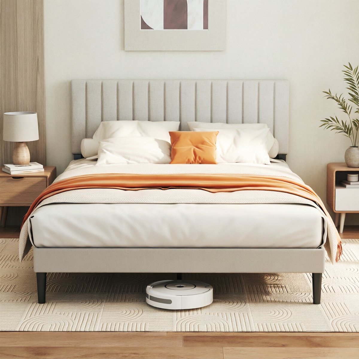 Cecipa Bedframe 140x200 cm - Gestoffeerd - Verticale Strepen - Opbergruimte Onder Bed - Lattenbodem - Extra Stevig Frame - Tweepersoonsbed - Verstelbaar Hoofdeinde - Zonder Matras - Draagkracht 480 kg - Grijs