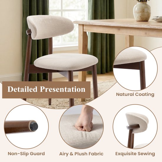 COLAMY Chaises de salle à manger en bois, lot de 2, chaises de cuisine modernes revêtues de tissu, style campagnard avec repose-pieds, beige